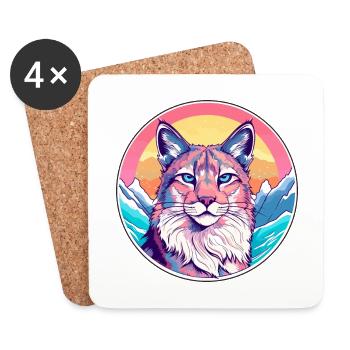 Lynx Aquarelle Dessin Animé Kawaii Animal De Compagnie Coloré - Dessous de verre (lot de 4) - blanc - Devant