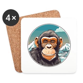 Chimpanzé aquarelle dessin animé kawaii animal de compagnie Co - Dessous de verre (lot de 4) - blanc - Devant