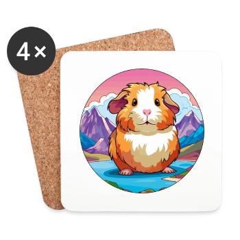 Cochon d’Inde aquarelle dessin animé Kawaii Pet Animal Co - Dessous de verre (lot de 4) - blanc - Devant
