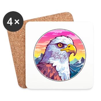 Hawk Watercolor Cartoon Kawaii Pet Animal Colorful - Coasters (set of 4) - white - Front
