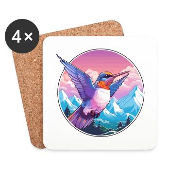 Colibri Aquarelle Dessin Animé Kawaii Animal De Compagnie C - Dessous de verre (lot de 4) - blanc - Devant