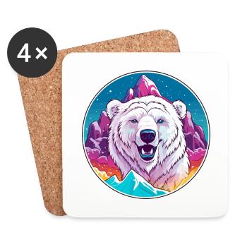 Ours polaire aquarelle dessin animé Kawaii animal de compagnie Co - Dessous de verre (lot de 4) - blanc - Devant