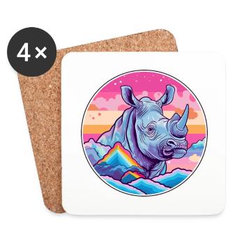 Rhinocéros Aquarelle Dessin Animé Kawaii Animal De Compagnie Animal Colorfu - Dessous de verre (lot de 4) - blanc - Devant