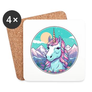 Licorne Aquarelle Dessin Animé Kawaii Animal De Compagnie Animal Couleur - Dessous de verre (lot de 4) - blanc - Devant