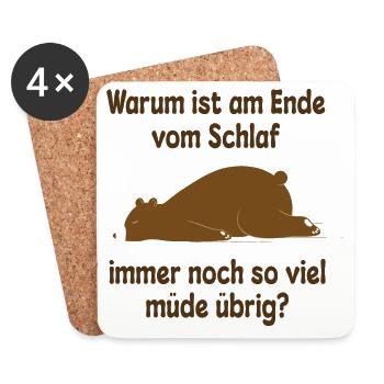 Müde schlafen Bär Lustiger Spruch - Untersetzer (4er-Set) - Weiß - Vorne