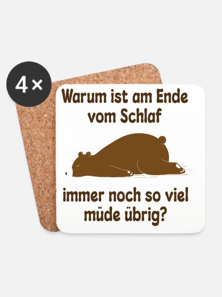 Müde schlafen Bär Lustiger Spruch - Untersetzer (4er-Set) - Weiß