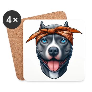 Pitbull chiot dessin animé - Dessous de verre (lot de 4) - blanc - Devant