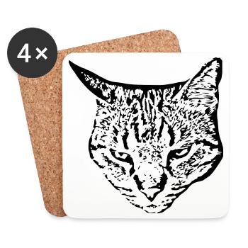 Cat Black Cat Head - Coasters (set of 4) - white - Front