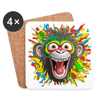 Portrait/Tête de Singe Rasta Coloré Eclaté de Rire - Dessous de verre (lot de 4) - blanc - Devant