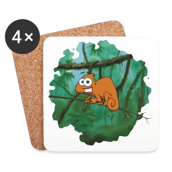 Orange Cartoon Chameleon - Coasters (set of 4) - white - Front