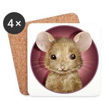 cute mouse looking out of the mouse hole - Coasters (set of 4) - white - Front