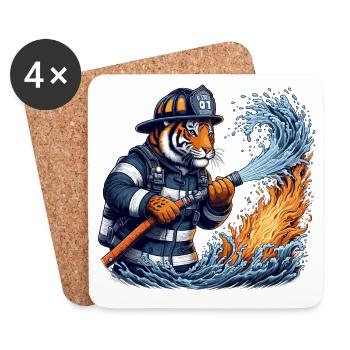 Feuerwehr Tiger Geschenk - Untersetzer (4er-Set) - Weiß - Vorne