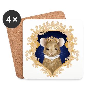 Maus Portrait mit Königskrone und Hermelin Kragen - Untersetzer (4er-Set) - Weiß - Vorne