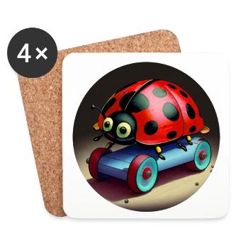 Marienkäfer auf Skateboard - Untersetzer (4er-Set) - Weiß - Vorne