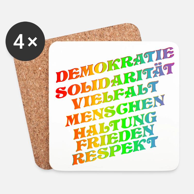 DEMOKRATIE SOLIDARITÄT VIELFALT - Untersetzer (4er-Set) - Weiß