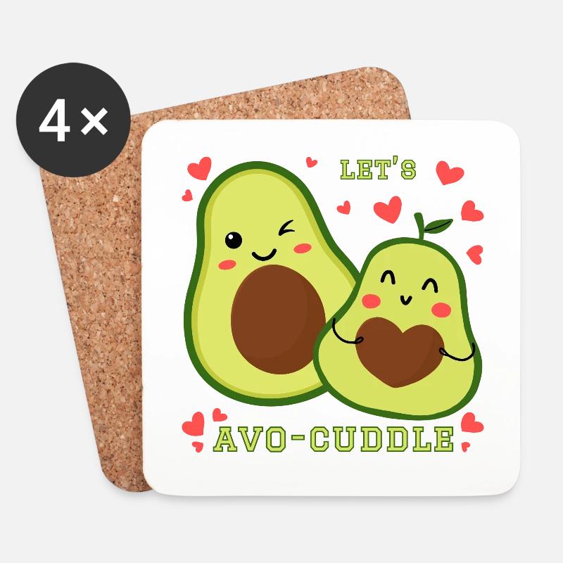Lets Avo-Cuddle Avocado Kuscheln Kawaii Cartoon - Untersetzer (4er-Set) - Weiß