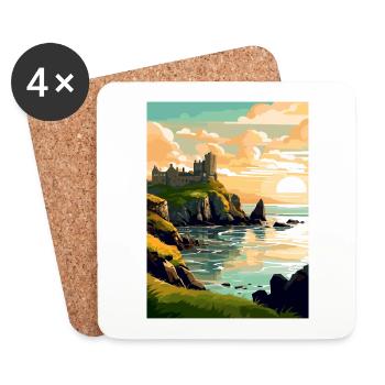 Dunluce Castle Irlande Vintage Travel Poster WPA - Dessous de verre (lot de 4) - blanc - Devant
