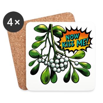 Mistelzweig Now Kiss Me PopArt - Untersetzer (4er-Set) - Weiß - Vorne