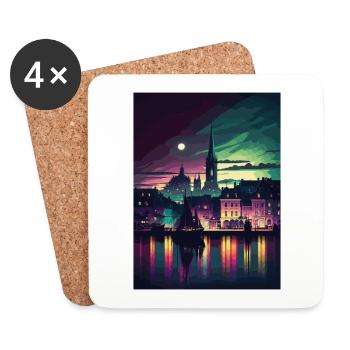 Galway Skyline Ireland Vintage Travel Poster WPA - Coasters (set of 4) - white - Front