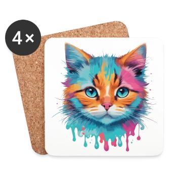 Niedliche Katze - Untersetzer (4er-Set) - Weiß - Vorne