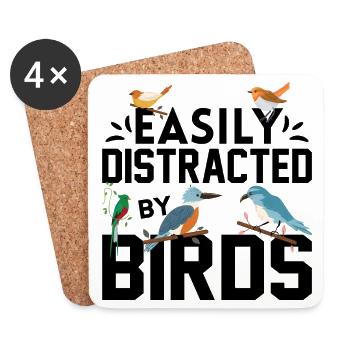 Facilement distrait par les oiseaux - Dessous de verre (lot de 4) - blanc - Devant