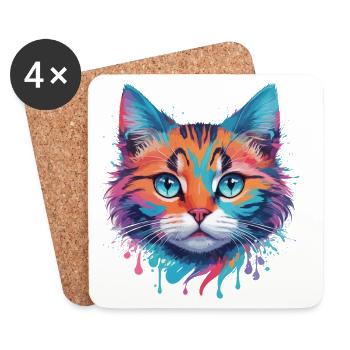 Niedliche Katze - Untersetzer (4er-Set) - Weiß - Vorne