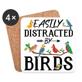 Facilement distrait par les oiseaux - Dessous de verre (lot de 4) - blanc - Devant