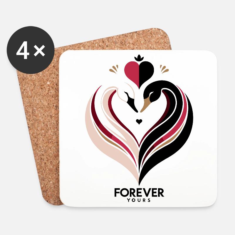 Schwanenherz Forever Yours Love - Untersetzer (4er-Set) - Weiß