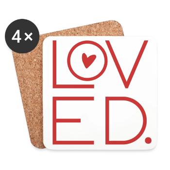 AIMÉ, Vous êtes aimé, Amour, Saint-Valentin, Cœur - Dessous de verre (lot de 4) - blanc - Devant