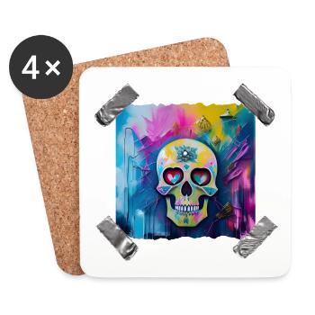 Skull / Bunter verliebter Totenkopf - Untersetzer (4er-Set) - Weiß - Vorne