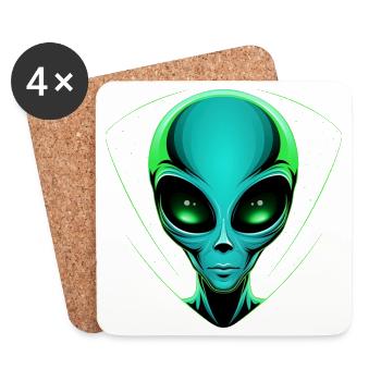 Grüner Alien Kopf – Außerirdische UFO Weltall - Untersetzer (4er-Set) - Weiß - Vorne