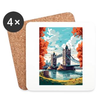 Tower Bridge England Vintage Reiseposter WPA Kunst - Untersetzer (4er-Set) - Weiß - Vorne