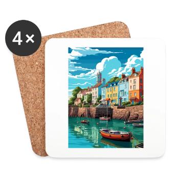 Tenby Seascape Wales Vintage Travel Poster WPA Art - Coasters (set of 4) - white - Front
