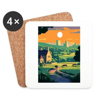 Cotswolds Angleterre Royaume-Uni Vintage voyage affiche WPA Art - Dessous de verre (lot de 4) - blanc - Devant