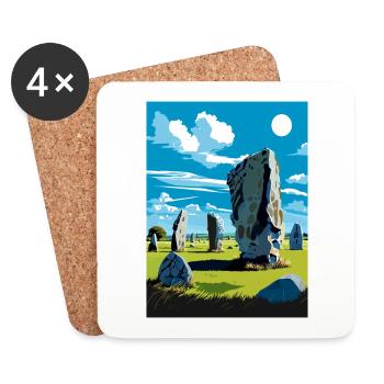 Avebury Stone Circle Vintage voyage affiche WPA Art - Dessous de verre (lot de 4) - blanc - Devant