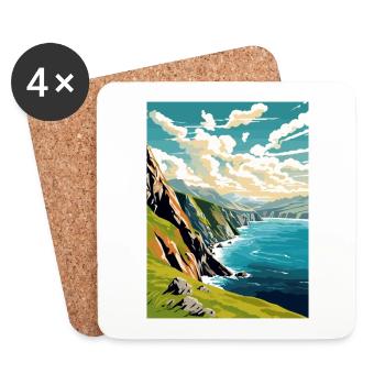 Slieve League Irlande Affiche de voyage vintage WPA - Dessous de verre (lot de 4) - blanc - Devant