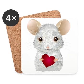 cute white mouse with heart for valentine's day - Coasters (set of 4) - white - Front