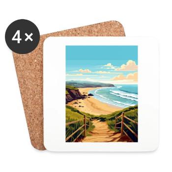 Perranporth Beach Vintage voyage affiche Souvenir - Dessous de verre (lot de 4) - blanc - Devant