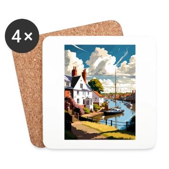 Woodbridge England Vintage Travel Poster Souvenir - Coasters (set of 4) - white - Front