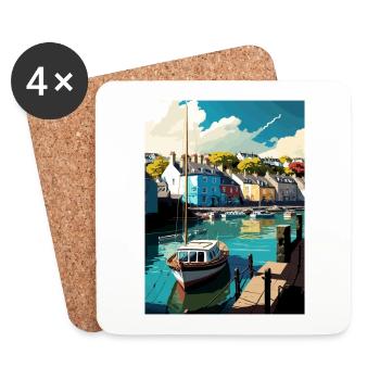Kingsbridge England Vintage Travel Poster Souvenir - Coasters (set of 4) - white - Front