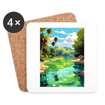 Affiche de voyage du parc d’État de Rainbow Springs en Floride - Dessous de verre (lot de 4) - blanc - Devant