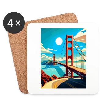 Affiche de voyage du Golden Gate de San Francisco en Californie - Dessous de verre (lot de 4) - blanc - Devant