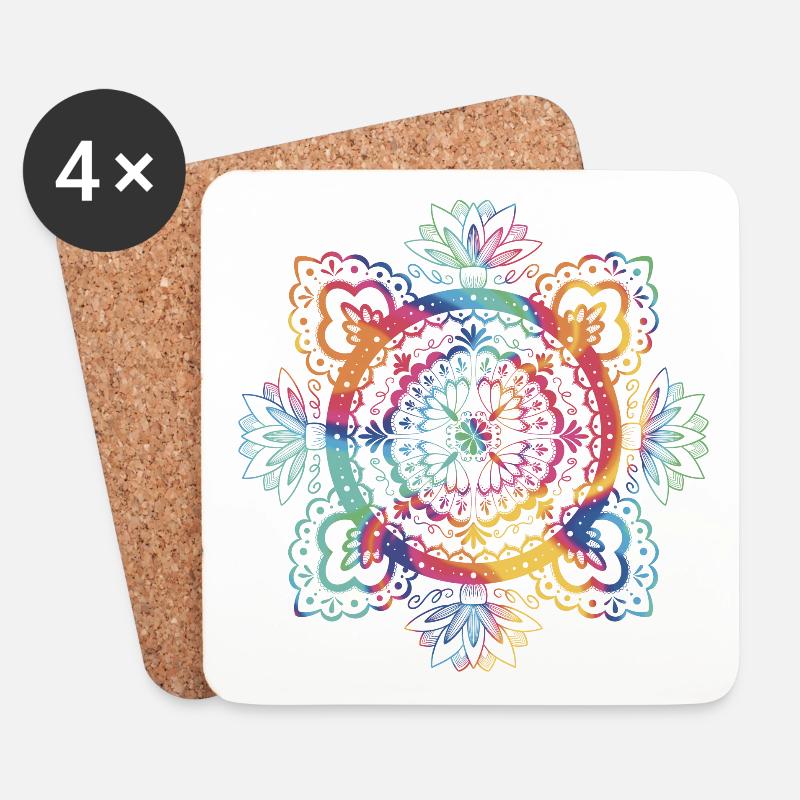 Bunter Mandala Lavendeldruck - Untersetzer (4er-Set) - Weiß