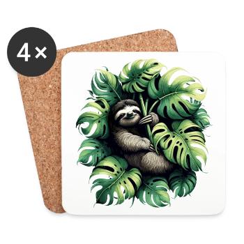Cadeau de paresseux Monstera deliciosa - Dessous de verre (lot de 4) - blanc - Devant