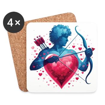 Mythical Cupid with Heart and Bow - Coasters (set of 4) - white - Front