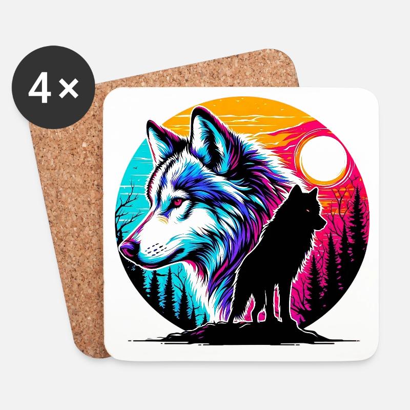 Wolf - Untersetzer (4er-Set) - Weiß