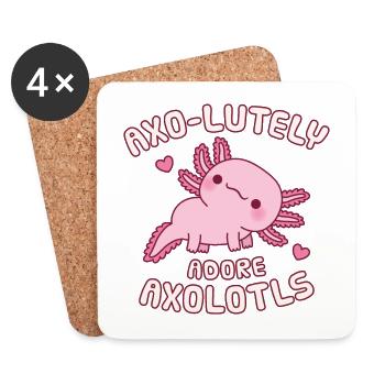 Cute Axolotl Axo-lutely Adore Axolotls Funny Pun - Coasters (set of 4) - white - Front