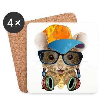 coole Maus mit Basecap,Sonnenbrille und Kopfhörer - Untersetzer (4er-Set) - Weiß - Vorne