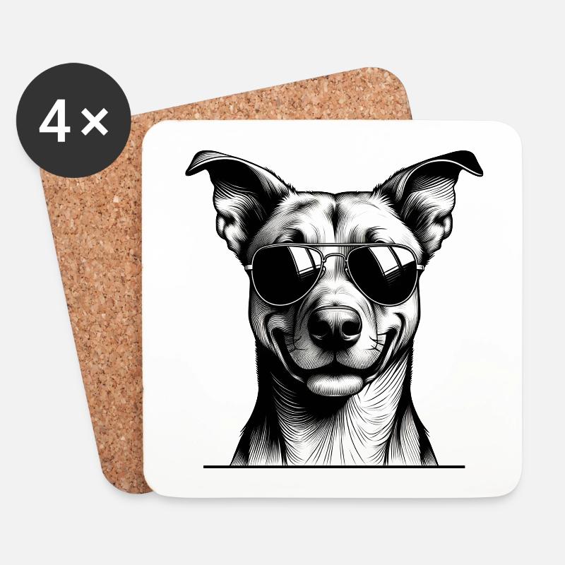 Hund mit Sonnenbrille Linienkunst - Untersetzer (4er-Set) - Weiß