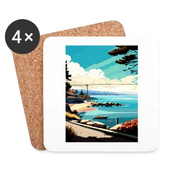 Monterey Bay California Vintage Travel Poster WPA - Coasters (set of 4) - white - Front